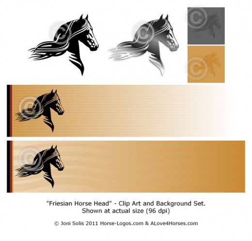 Friesian Horse Head clip art and background set Friesian Horse Head clip art and background set